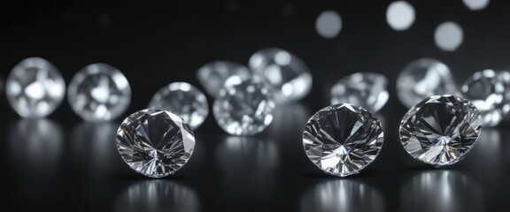 Bokeh of diamonds on a black background with subtle gradient, diamonds, abstract, minimalist