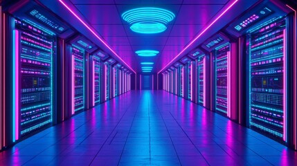 Metaverse-themed neon background with dynamic blue and pink elements, representing cyber communication, innovation, and AI-powered tech advancements.