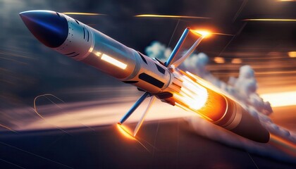 Rocket Launch in Action with Flames and Smoke