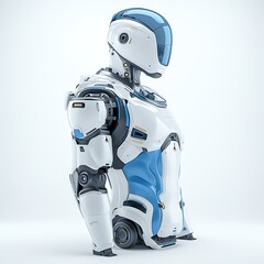 Futuristic white and blue robot torso.
