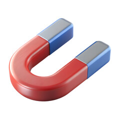 3d icon of red magnet isolated on white background. Cartoon plastic style icon