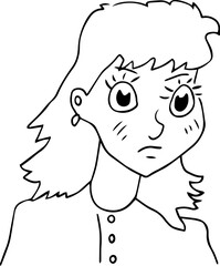 disgruntled woman with shoulder length hair and bangs looks indignantly