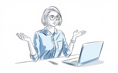 Young Woman Working at Laptop Presenting Ideas