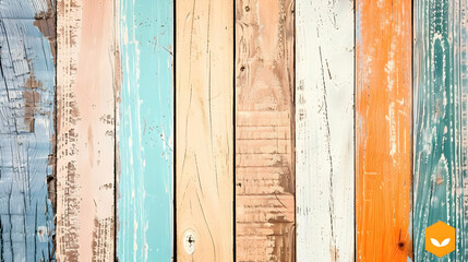 A colorful arrangement of weathered wooden planks in various shades.