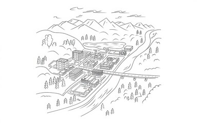 Mountain Village Landscape Architectural Sketch Design