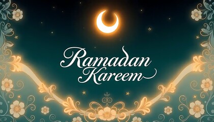 Ramadan Kareem Festive Night Design With Crescent Moon And Floral Decorations