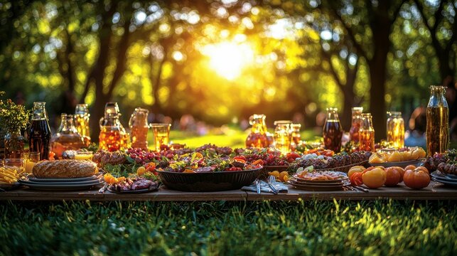 A group of friends having a picnic in a park, depicted in minimalist style, conveying the idea that social connections are key to relieving stress and promoting a sense of togetherness.