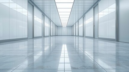 Soft-focus blurred modern workspace interior with clean white walls and shining light, ideal for creating a serene, minimalist design setting for various creative concepts.