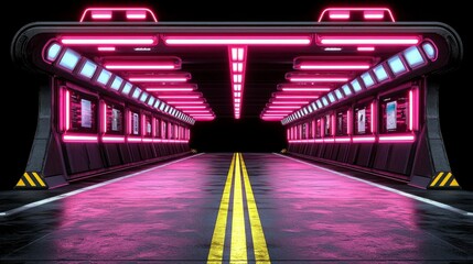 Minimalist blank product stand with neon lights in 3D rendering, creating a futuristic and eye-catching display area for products or promotional events.