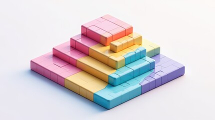 Obraz premium Colorful 3D Geometric Structure with Stacked Blocks in Pastel Shades for Modern Design Aesthetics