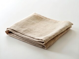 Beige Linen Kitchen Towel, Minimalist Photography, Textured Tablecloth, White Background, Home Decor