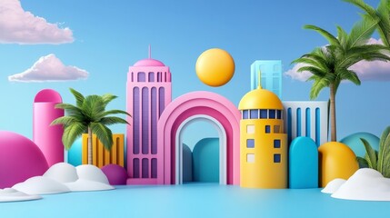 Obraz premium Colorful abstract cityscape with playful shapes and vibrant colors