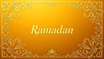 Golden Ramadan Greeting with Ornate Floral Frame