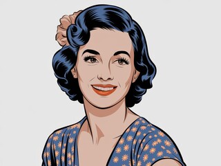 A smiling woman with dark hair and floral dress