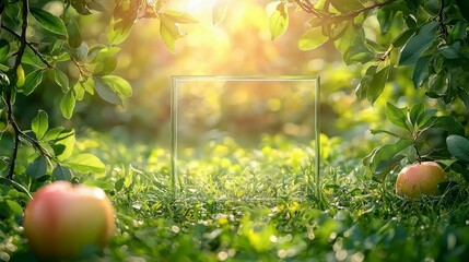 Creative flat lay with green leaves framing a white square, ideal for showcasing invitations, advertising cards, or promotional designs with a fresh and organic feel.