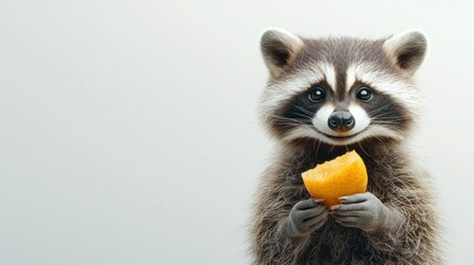 Obraz premium Adorable Raccoon Holding Orange
