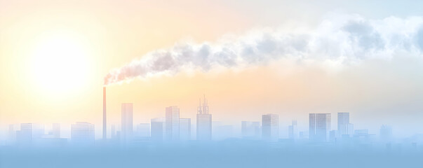 Fototapeta premium Sunrise smog, city skyline, factory emissions
