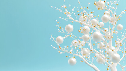 Elegant pearl and gold tree on blue background.