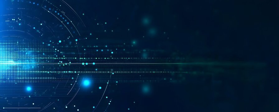 Abstract futuristic digital background with blue technology data flow and glowing particles