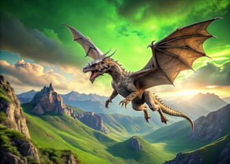 Majestic Mountain Dragon: Green Screen Flying Fantasy - Two Versions, Rule of Thirds Composition