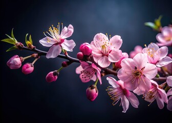 Delicate Pink Blossom, Dark Background, Floral Image, Spring Flowers, Pink Flowers, Isolated Flowers, Botanical Photography, Bloom, Cherry