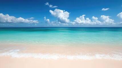 Obraz premium Serene beach with turquoise water, clear sky, and white sand