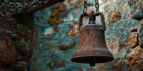 Fototapeta premium Rusted bell hanging from a chain