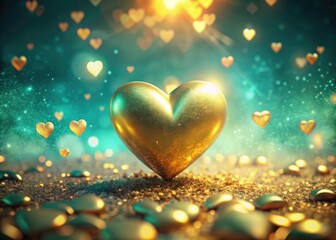 Obraz premium Dreamy Blue Green Heart Landscape, Golden Shimmering Heart Love Photography, Romantic Nature Scene