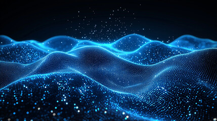 Abstract blue digital wave particles flowing.