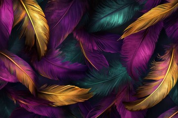 Fototapeta premium Luxurious Purple and Gold Feathers and Mardi Gras Background (7)