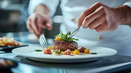 preparing a fancy dish ,Full depth of field