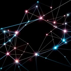 Fototapeta premium Cosmic Nebula with Abstract Network Connections, Vibrant Pink and Blue Light Rays, and Glowing Particles