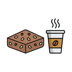 Coffee paper cup drink and brownies food icons with a modern and inviting design