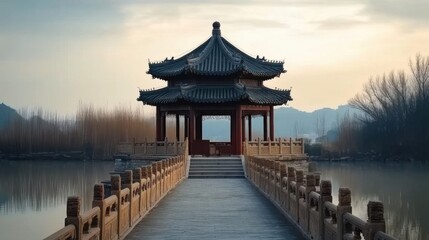 Ancient Chinese temple in the morning, an ideal destination to uncover China's cultural landmarks amidst the Chinese New Year festivities.