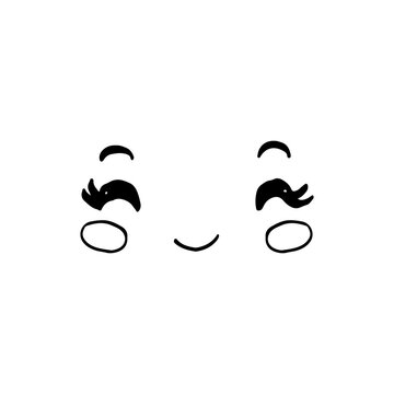 Cartoon hand-drawn doodle anime cute happy smiling face illustration.