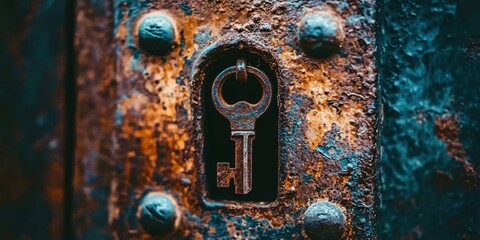 Keyhole is shown in a rusty lock