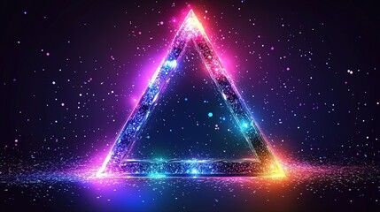Abstract neon LED triangle border in a futuristic colorful 