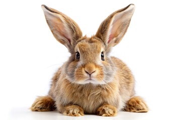 Fototapeta premium Fluffy Bunny Long Ears White Background Low Light Photography - Adorable Pet Photo