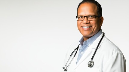 Positive healthcare professional portrait with stethoscope in bright medical environment