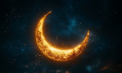 Fototapeta premium Glowing crescent moon in night sky.