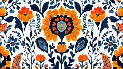 Vibrant floral pattern design textile art colorful background digital illustration creative style