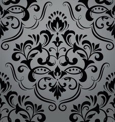 Wallpaper in the style of Baroque. Seamless vector background. Gray and black floral ornament. Graphic pattern for fabric, wallpaper, packaging. Ornate Damask flower ornament