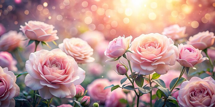 Surreal Pink Rose Garden: Dreamlike Floral Photography, Ethereal Blooms, Fantasy Flowers, Magical Rosebed
