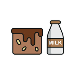 Milk bottle drink and brownies food icons with a fresh and delightful design