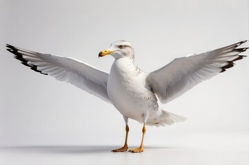 Fototapeta premium A seagull with wings outstretched on a white background.