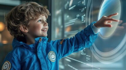 Young Boy Exploring Interactive Space Display
