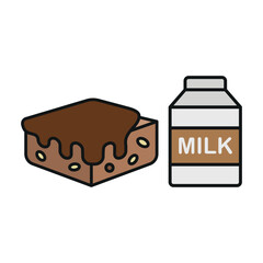 Milk bottle drink and brownies food icons with a fresh and delightful design