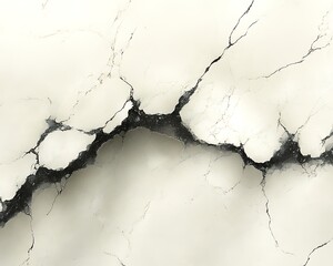 Fototapeta premium Cracked white marble texture with black veins.