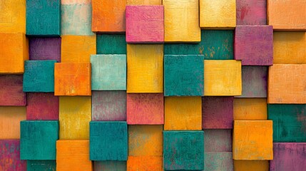 Vibrant colored wooden cubes playfully arranged create a joyful abstract pattern. AI Generated