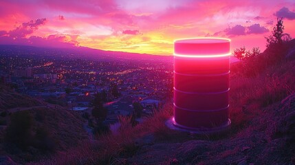 Blank product stand with neon lights in 3D, offering a futuristic and sleek design ideal for promoting products in a clean and modern setting.